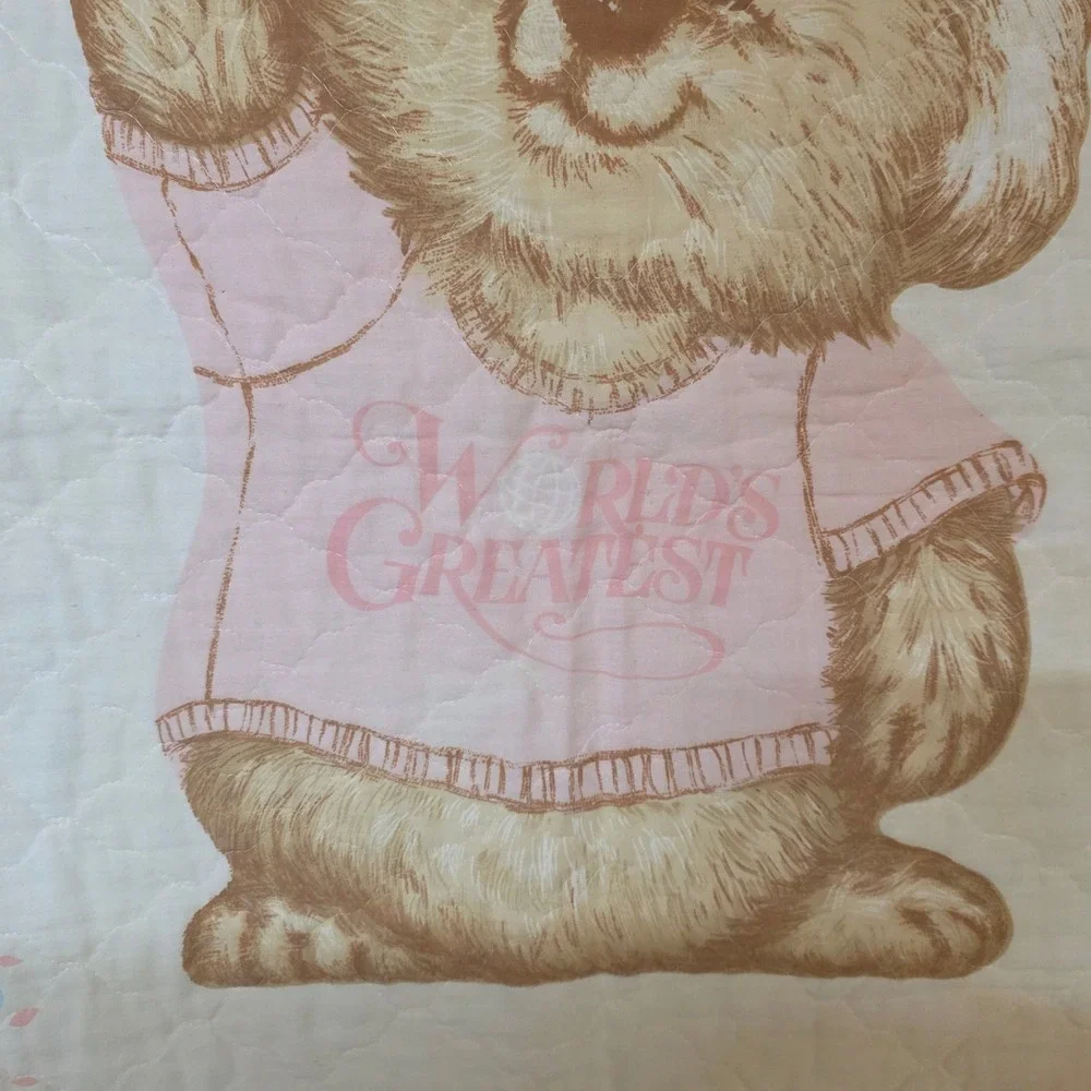 Vintage 1980 Hallmark Koala Bear Baby Quilt Yellow Floral Worlds Greatest